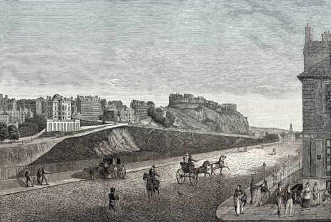 View of the Castle, Ramsay Gargens, Bank of Scotland and Eastern Mould from Pinces Street,
