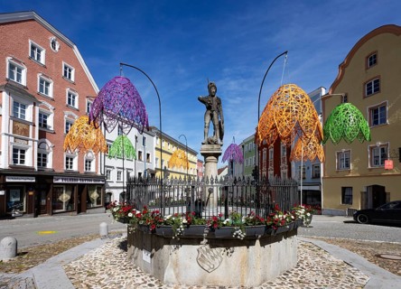 St George's Fountain, Lower Town Square, Schärding, Innviertel, Upper Austria, Austria