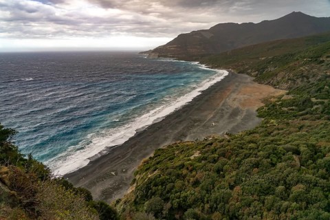 The black beach of Nonza, Cap Corse, Corsica, France