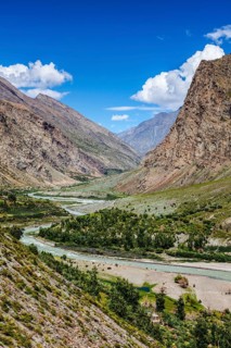 Bhaga river in Lahaul valley in Himalayas. Himachal Pradesh, India