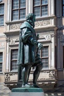 Bronze statue of Hans Jakob Fugger (1516-1575) on Fuggerplatz in front of the Maximilian Museum,