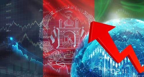 Global financial growth with Afghanistan flag. Financial growth with Afghanistan flag on economic
