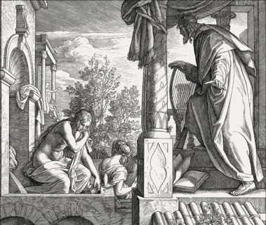 Bathsheba bathing watched by David, Old Testament, by Julius Schnorr von Carolsfeld