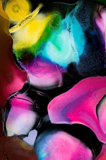 A vibrant abstract art piece showcasing dynamic fluid patterns in vivid colors. The interplay of