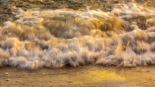 Wave play at sunrise on the chalk coast in Jasmund National Park, Rügen, Sassnitz,