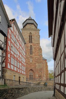 Half-timbered and evangelical houses, St. Marien Church, Enge Gasse, Homberg-Efze, Hesse, Germany