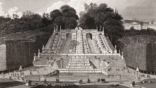 Fontaine de Le Pautre, Parc de Saint-Cloud, near Paris, antique steel engraved print, 1831