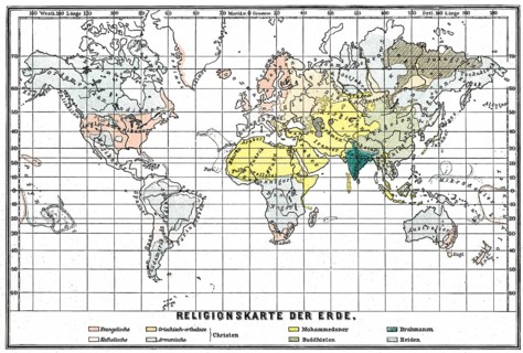 Religions Map of the World, 19th century