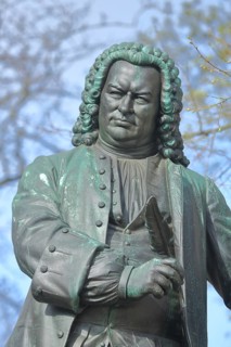 Monument to composer Johann Sebastian Bach with pen, Bach monument, bronze sculpture, Eisenach,