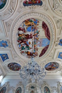 Imperial Hall, ceiling painting Wedding of Canaan, chandelier, former Corvey Abbey and Castle, The