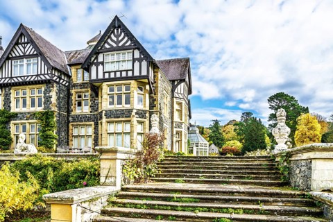 Autumn Colours over Bodnant House and Garden, Conwy River, Colwyn Bay, Conwy, Wales, UK