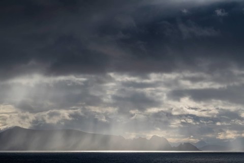 Rain showers over the Norwegian Sea, Söröya, Finnmark, Norway, September 2018