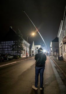Transport of a 68 metre long, 22 tonne blade of a wind turbine, here in Breckerfeld, with a