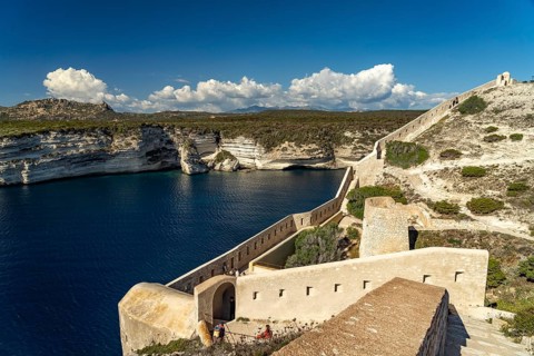 Walls of the fortress on the coast of Bonifacio, Corsica, France