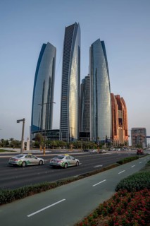 Modern skyscrapers, skyline, Etihad Towers, Abu Dhabi, Emirate of Abu Dhabi, United Arab Emirates