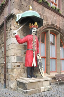Roland figure at the town hall in Nordhausen, Thuringia, Germany