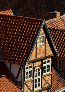 View from above onto the roofs of the old town, World Heritage City of Quedlinburg, Saxony-Anhalt,