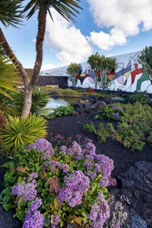 Mural on a wall in the inner courtyard, garden, former residence of the artist, Fundacion Cesar