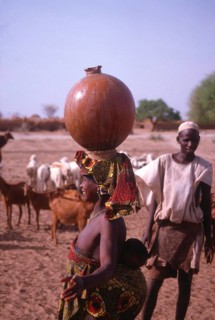 Life in the Sahel region of northern Nigeria, west Africa, early 1980s - woman carrying water