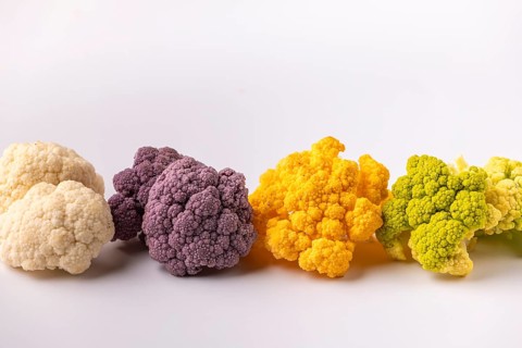Different colors of cauliflower, bright and versatile vegetables