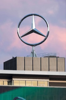 Merdedes star, Daimler, Mercedes-Benz, Group headquarters, evening atmosphere,