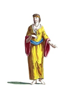 Historical clothing, fashion over time, traditional costume of a woman of the Moors around 1695,