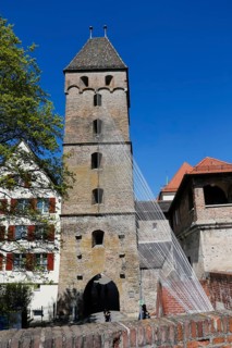 Metzgerturm with an installation by Johannes Pfeiffer, temporary art in public space, contemporary