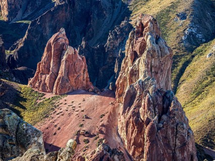 Colorful rock formations in the Valle Lunar, section of the Jeinimeni National Park, Patagonia,