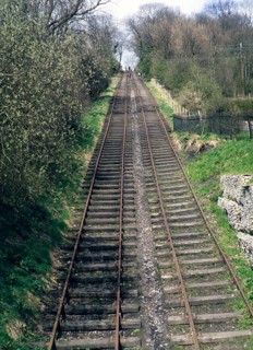 Inclined plane of the hay railway in Coalport, Ironbridge Gorge valley, Staffordshire, England, UK