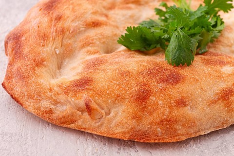 Georgian lavash bread, freshly baked, top view, on the table, no people