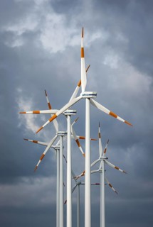 Bedburg, North Rhine-Westphalia, Germany - Wind farm, Vestas wind turbines in front of a dark
