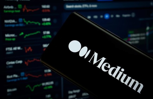 Dhaka, Bangladesh- 17 March 2025: medium logo is displayed on a smartphone screen, with a stock