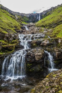 Waterfall tumbling down the hill, Streymoy, Faroe islands, Denmark