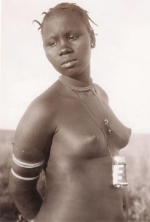 Nude woman from Africa, Ethiopia, after an Italian postcard from 1935, Historic, digitally restored