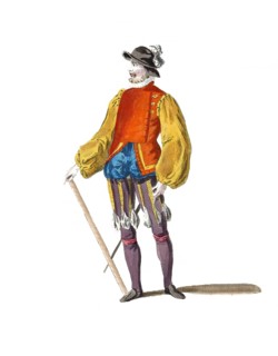 Historical clothing, fashion over time, uniform of a German officer over 100 men in 1588, digitally