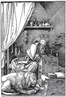 St. Jerome in his cell, woodcut by Albrecht Dürer, historical, digitally improved reproduction of