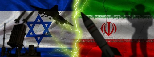 Geopolitical conflict between Iran vs Israel. Political tension between Israel and Iran