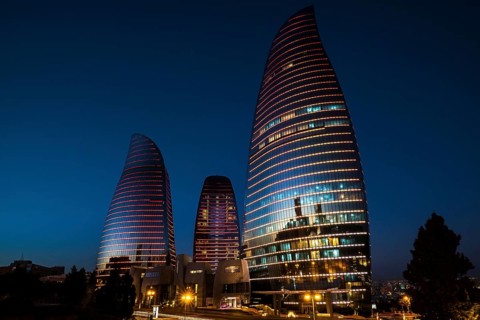 Azerbaijan, Baku, Flame Towers at night, Baku, Azerbaijan, Azerbaijan