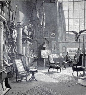 The picture shows the German painter Anton von Werner (1843-1915) in his home studio in 1896,