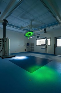 Operating room with green floor lighting and modern sterile equipment, operating room in the new