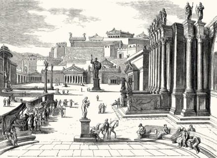 The marketplace of Sparta, a prominent city-state in ancient Greece