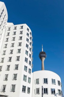 Building, Frank O. Gehry, Rhine Tower, Media Harbour, Harbour, Düsseldorf, North Rhine-Westphalia,