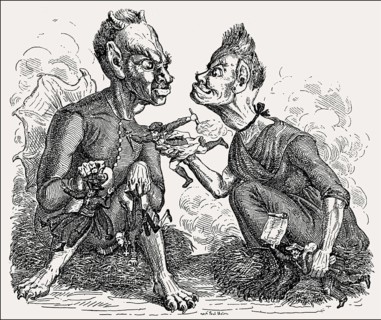 The devil vies with his grandmother, who caused the greatest misfortune in the world, Jesuits,