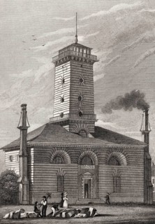 La pompe à feu du Gros-Caillou, Paris, antique steel engraved print, 1831
