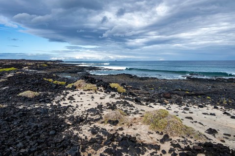 Sandy and rocky coast with volcanic stones, Playa de la Pequeña, Punta Usaje, Lanzarote, Canary