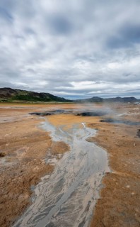 Steaming hot springs, Hverarönd geothermal area, also Hverir or Namaskard, Northern Iceland,