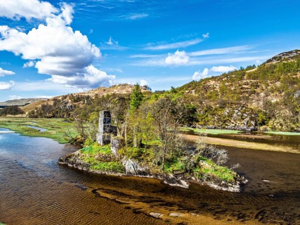 Loch Dochart and River Fillan from a drone, Highlands, Scotland, United Kingdom