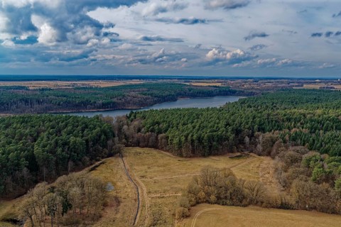 Landscape of the Mecklenburg Lake District in Müritz National Park. aerial view. Ankershagen,