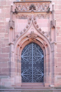 Church door of St. Peter and Paul church, Eltville, Rheingau, Taunus, Hesse, Germany