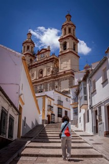 White village with La Encarnacion church on the Moorish hill, Olvera, Andalusia, Spain
